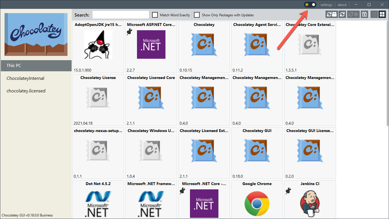 Show where the light/dark toggle is located within the User Interface